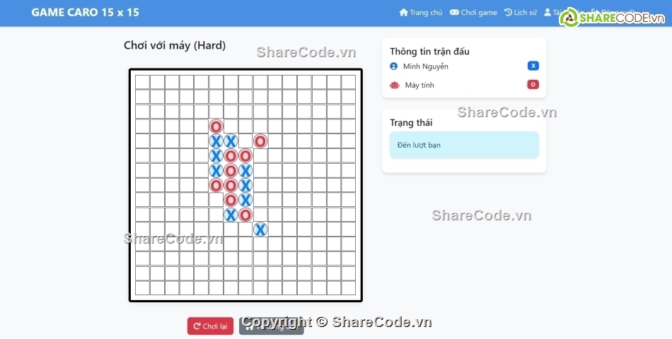 game cờ caro,đồ án web php,php thuần,web php,game cờ,game